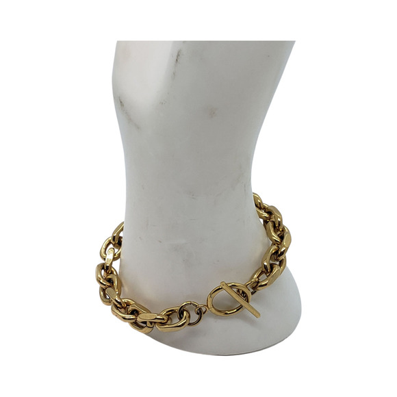 Chunky Wide 10k Gold Plated Chain Link Bracelet Toggle Clasp Bracelet - Picture 8 of 10